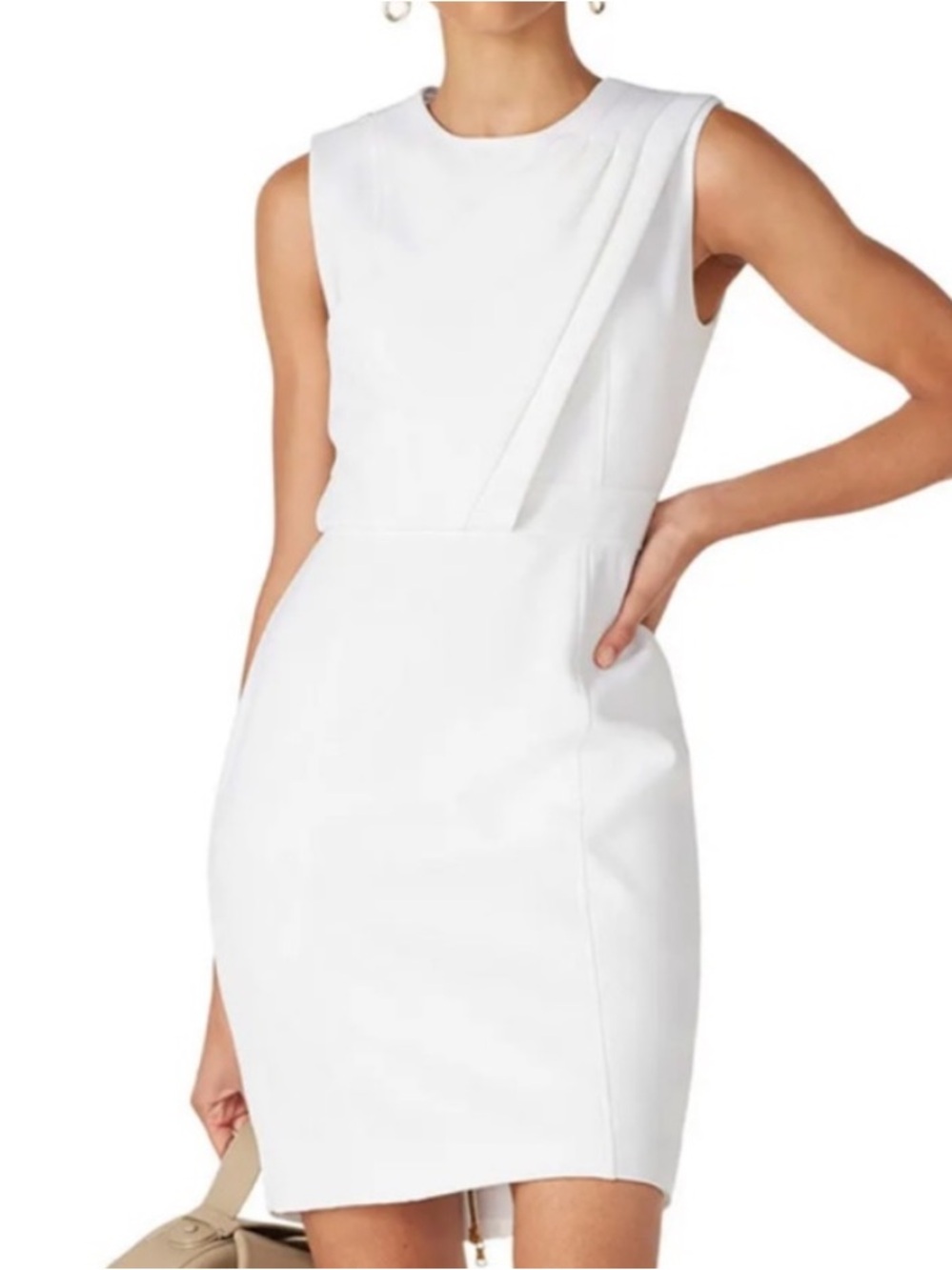 Sleeveless White Draped Sheath Dress
